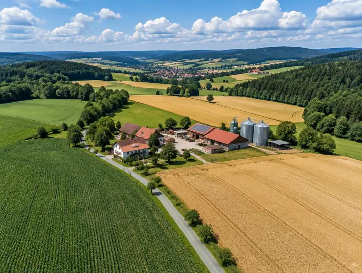 Hof inmitten von Feldern