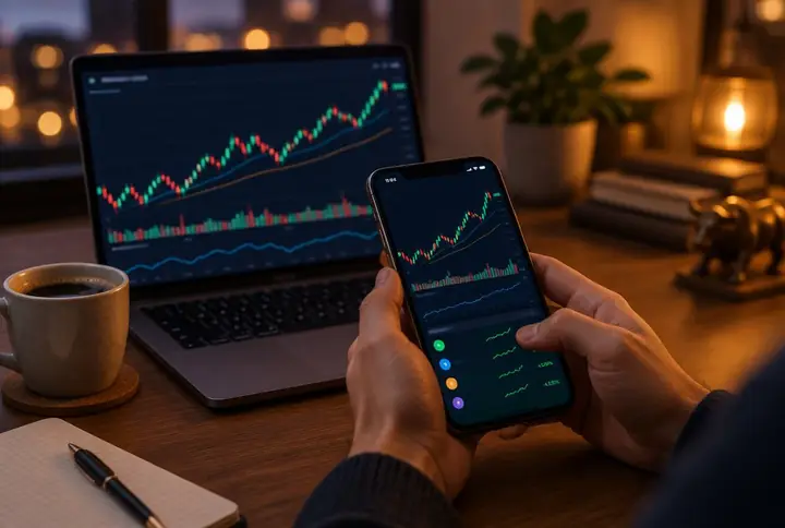 ETF-Kurse auf Laptop und Smartphone