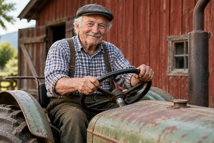 Landwirt auf seinem Traktor
